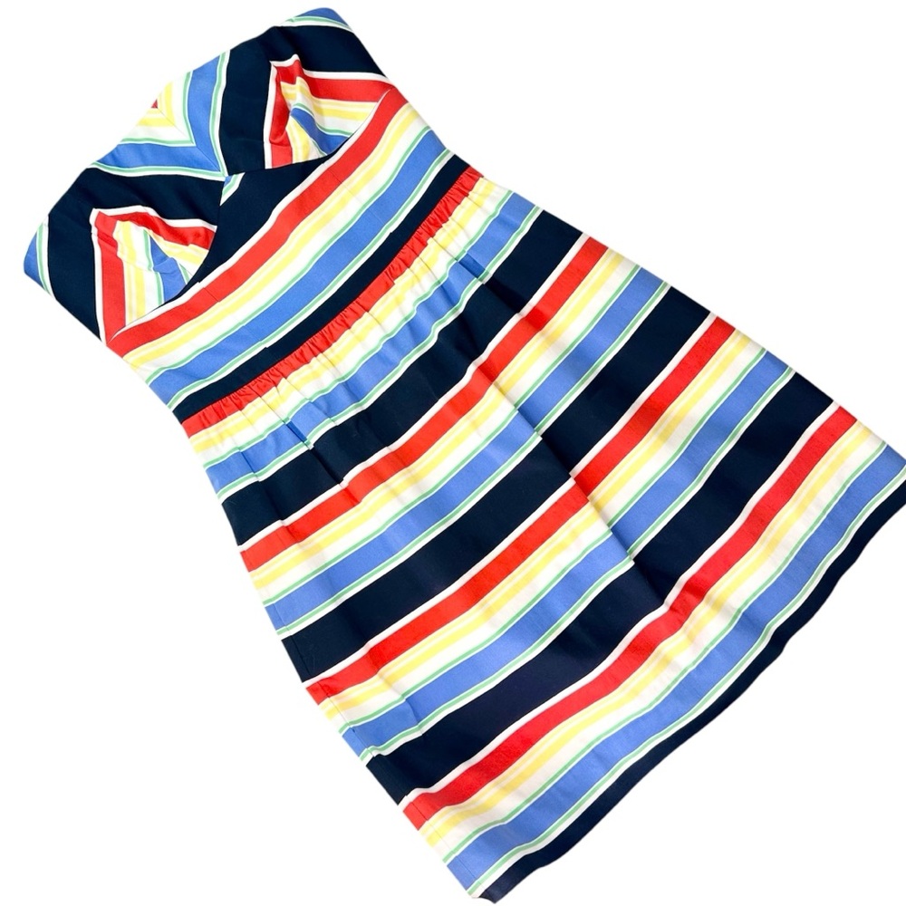 Vineyard Vines Curtain Bluff Striped Strapless Dress, Navy Blue, Red, Yellow, 4